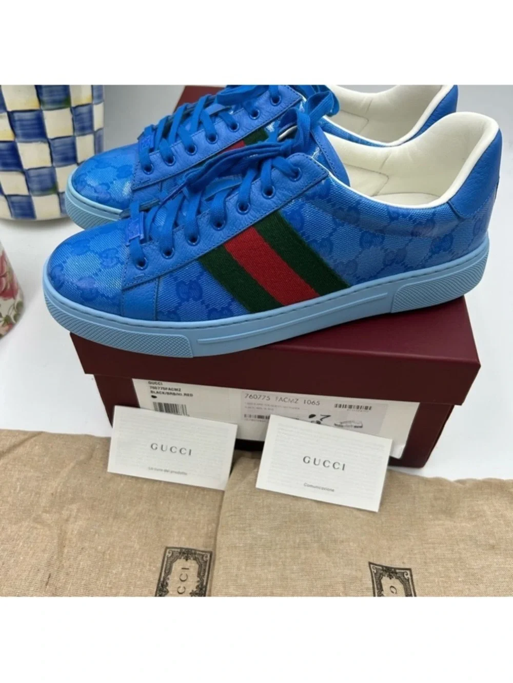 Men’s Gucci, ace Crystal canvas low top sneaker size 7 fits 8US made in Italy